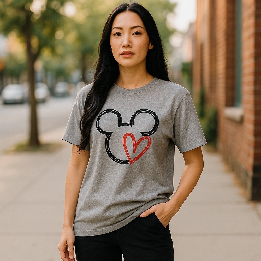 NWOT Gray T-Shirt with Mickey Mouse Design Size Large Unisex Valentine’s Day - Picture 2 of 7